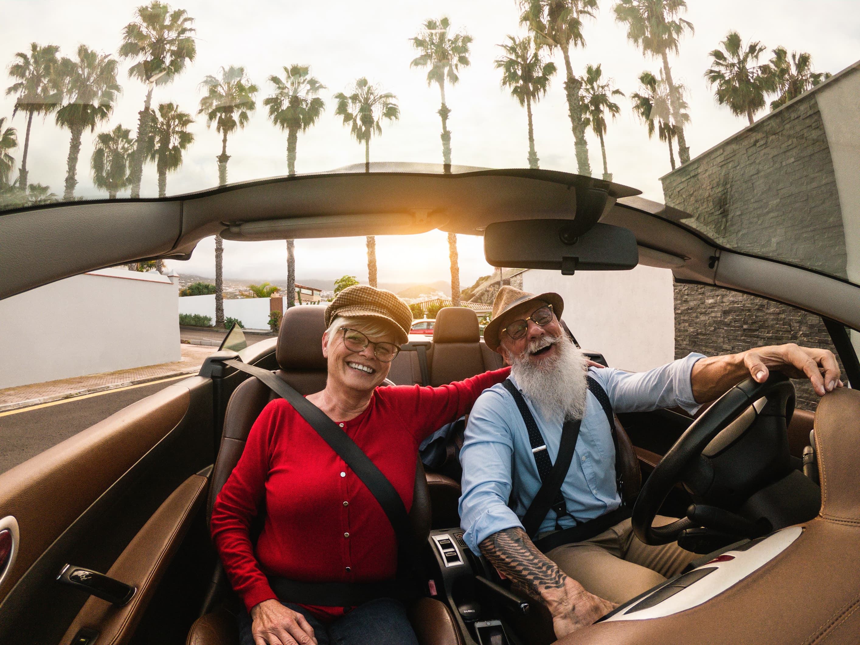 Happy couple in a convertible